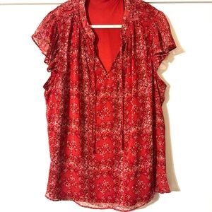 Coral Floral Ruffle Sleeve Top XL